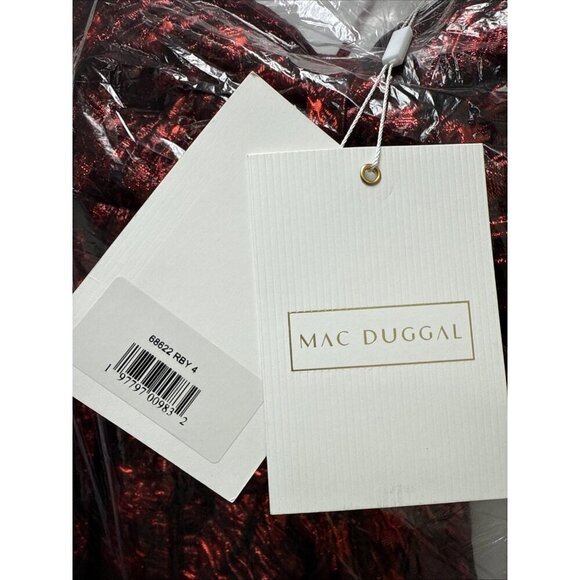 Mac Duggal Size 4 Red 68622 Brocade Off Shoulder Bow Detail Mini Cocktail Dress - Picture 6 of 7